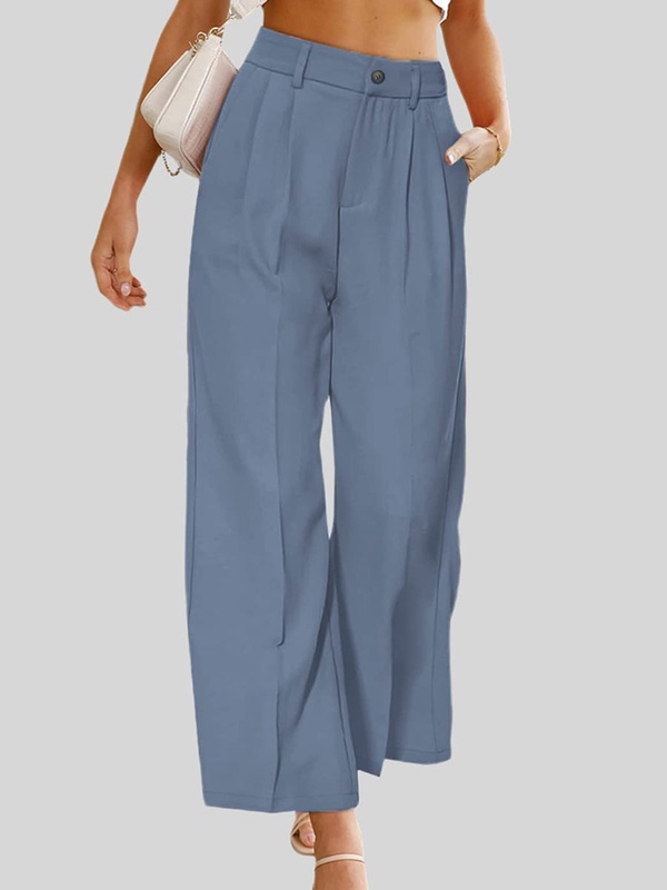 Casual High Waist Button Pocket Wide Leg Casual Pants