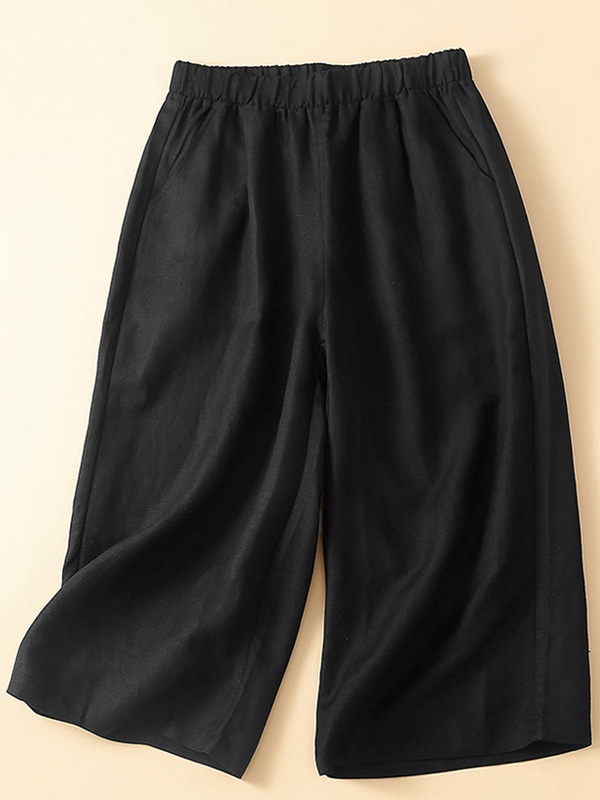 Loose Straight Leg High Waist Casual Cropped Pants