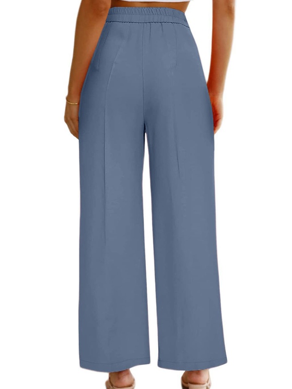 Casual High Waist Button Pocket Wide Leg Casual Pants