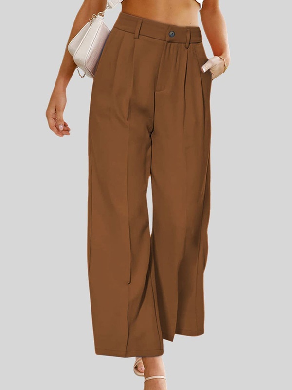 Casual High Waist Button Pocket Wide Leg Casual Pants