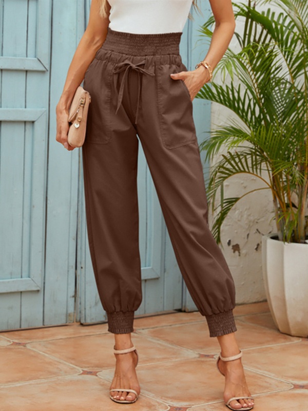 Elastic Waist Linen Blend Casual Womens Pants