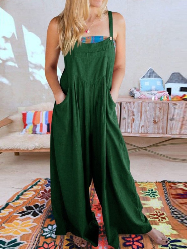 Solid Color Wide Leg One Piece Jumpsuit