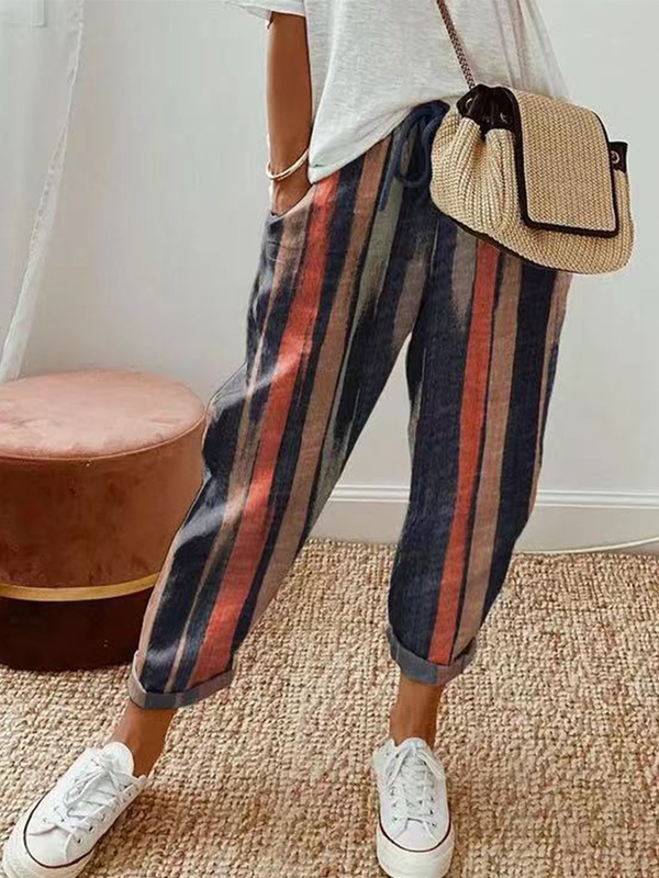 Printed Cotton Linen Casual Pants