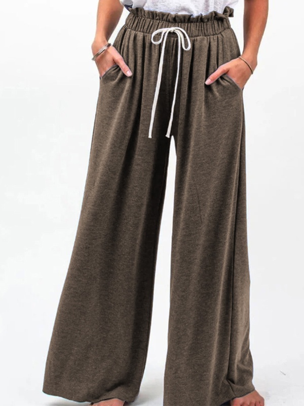 Women Caual Loose Solid Casual Elastic Waist Pants