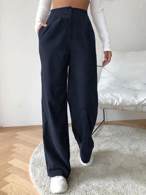 Casual Loose Solid Corduroy Elastic Waist Pants