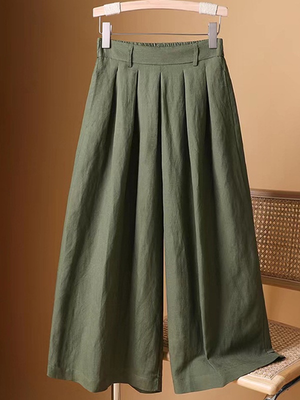 Linen Blend Solid Wide Leg Pants