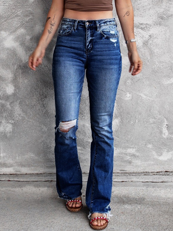 Casual Vintage Solid Ripped Jeans