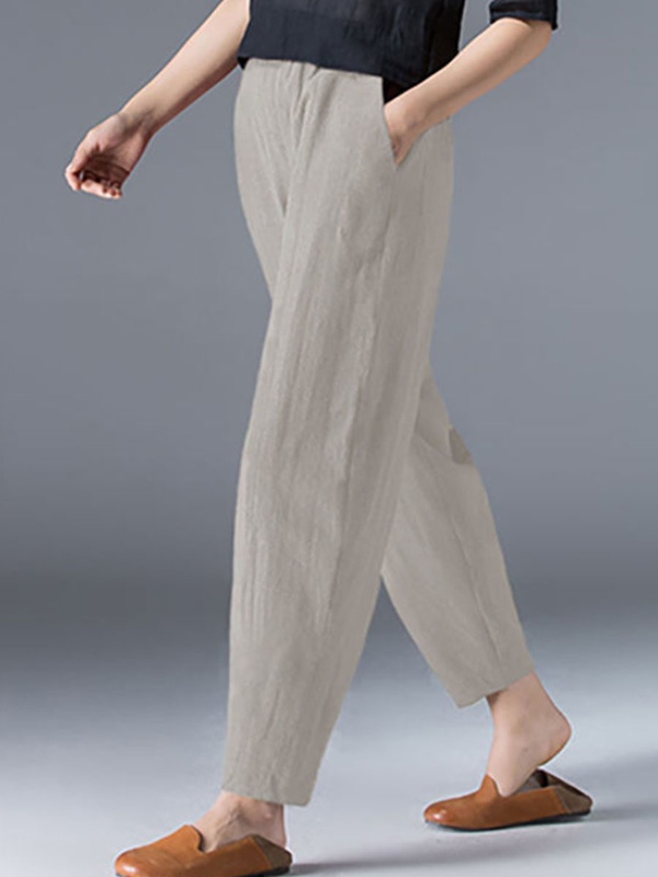 Loose Casual Solid Color Elastic Waist Pants