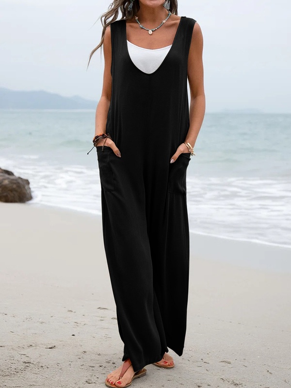 Beach Casual Loose Solid Color Jumpsuit