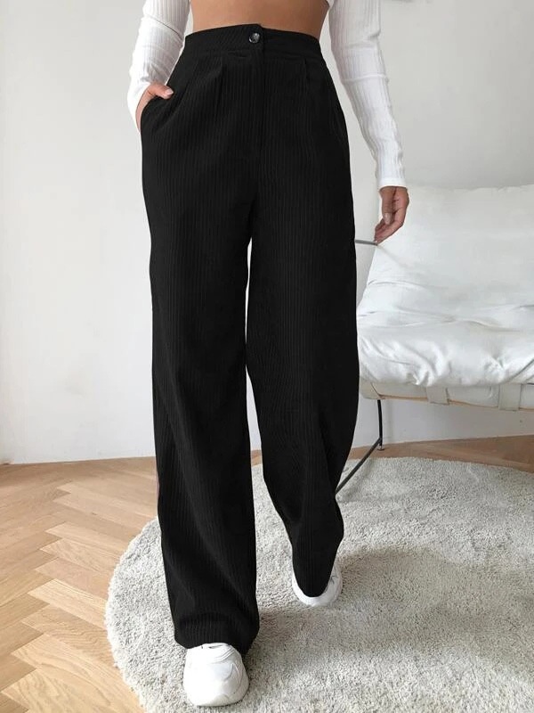 Casual Loose Solid Corduroy Elastic Waist Pants