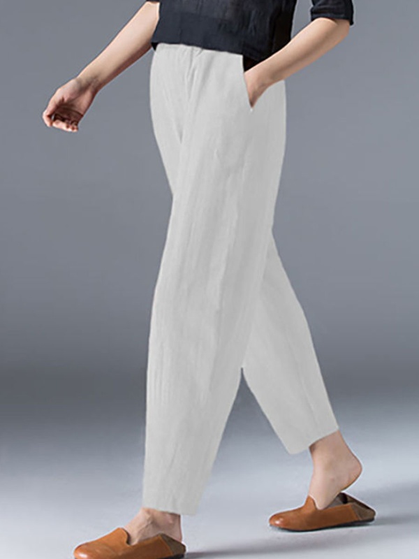 Loose Casual Solid Color Elastic Waist Pants