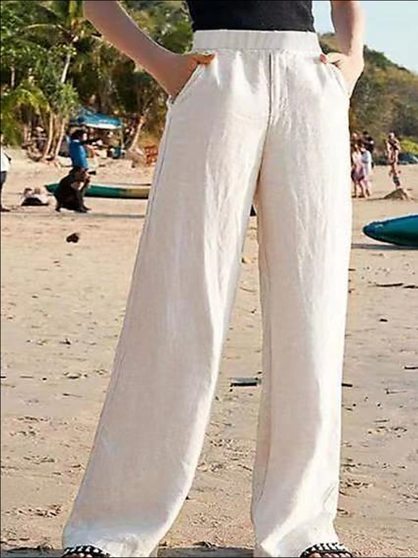 Casual Cotton And Linen Wide Leg Pants