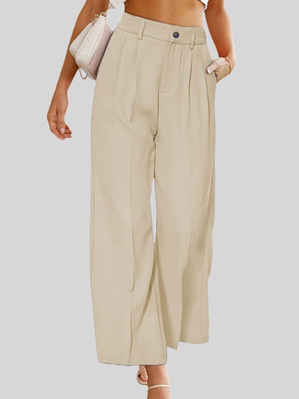 Casual High Waist Button Pocket Wide Leg Casual Pants