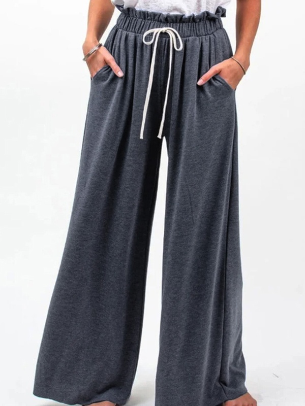 Women Caual Loose Solid Casual Elastic Waist Pants