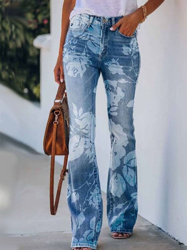 Denim Print Loose Retro Pants