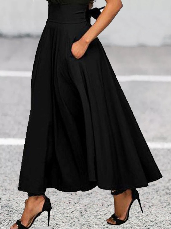 Casual Solid Color High Waist Skirt