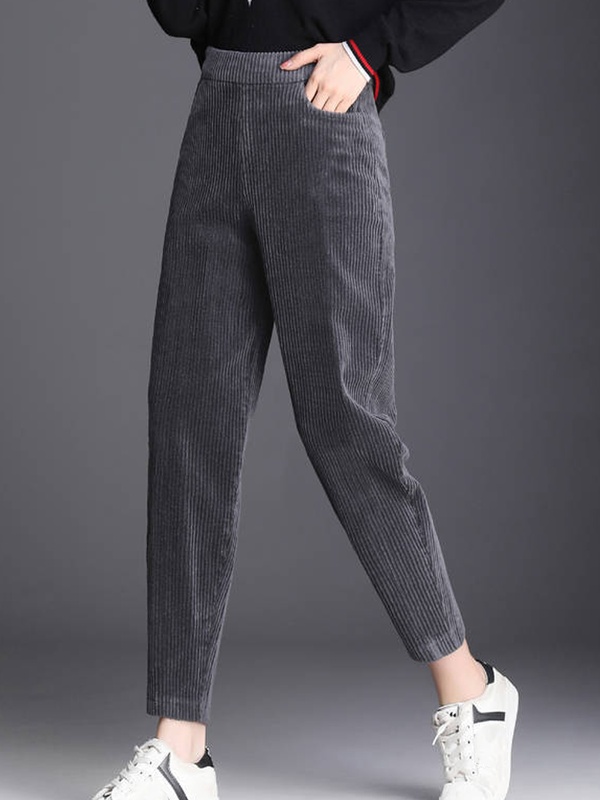 Casual Solid Color Corduroy Fleece Pants