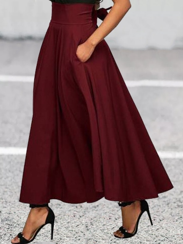 Casual Solid Color High Waist Skirt