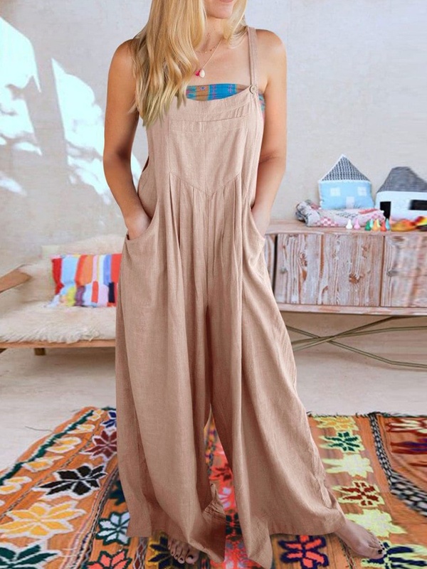 Solid Color Wide Leg One Piece Jumpsuit