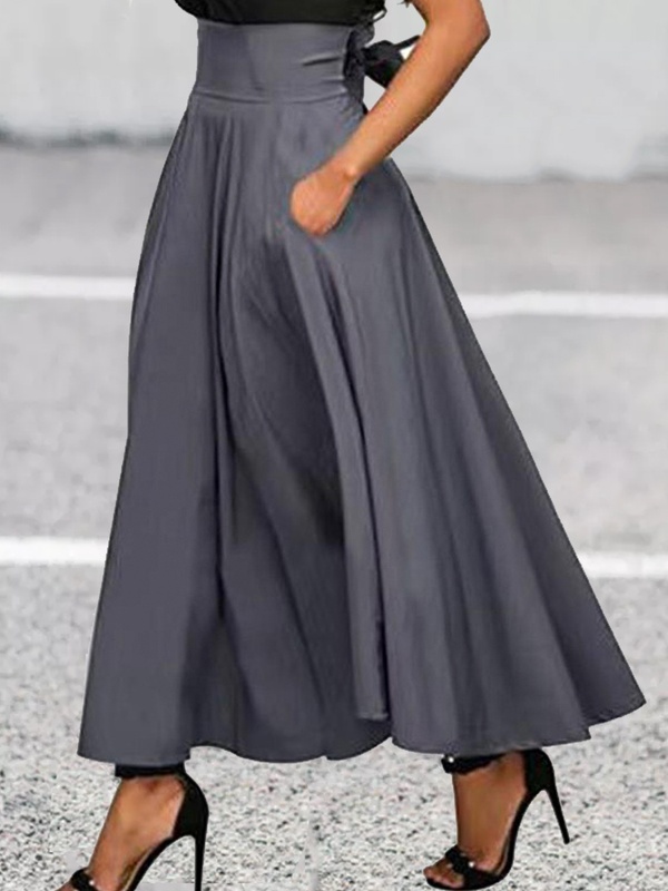 Casual Solid Color High Waist Skirt