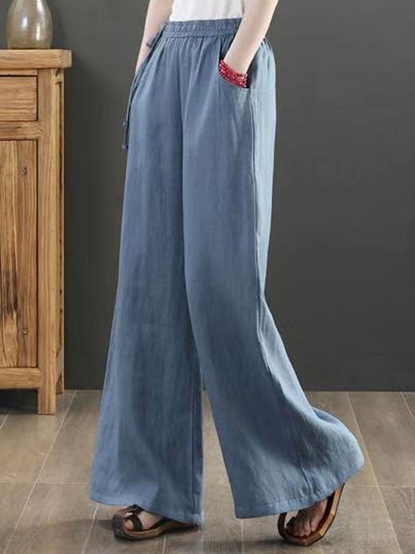 Casual Loose Solid Color Elastic Waist Pants