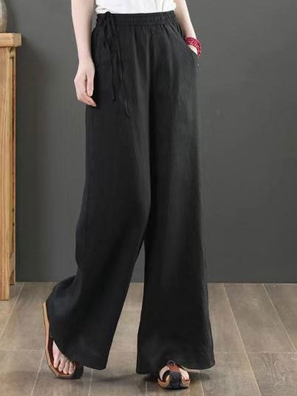 Casual Loose Solid Color Elastic Waist Pants