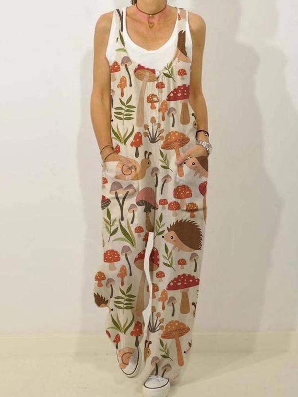 Loose Slouchy Botanical And Animal Print Jumpsuit