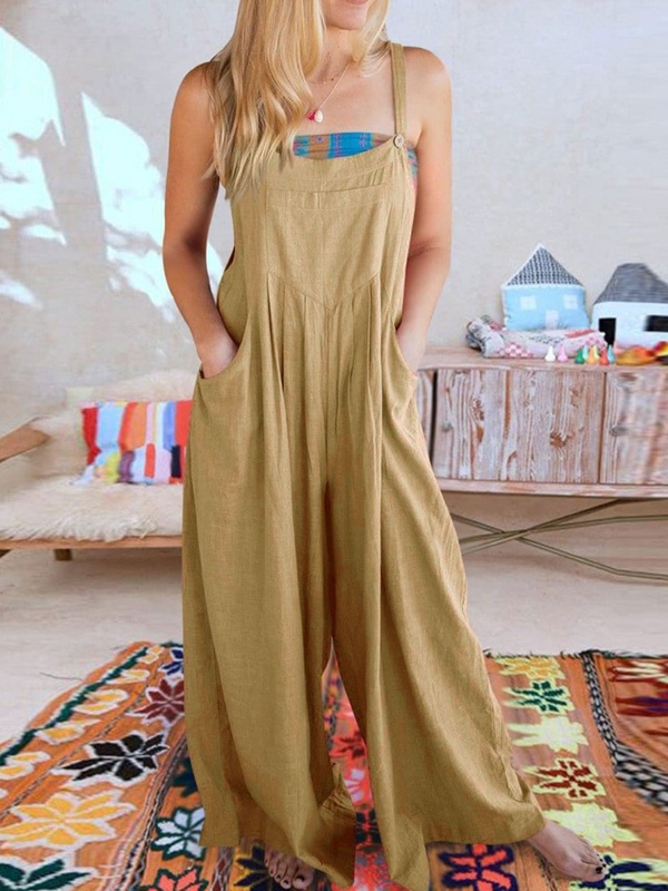 Solid Color Wide Leg One Piece Jumpsuit