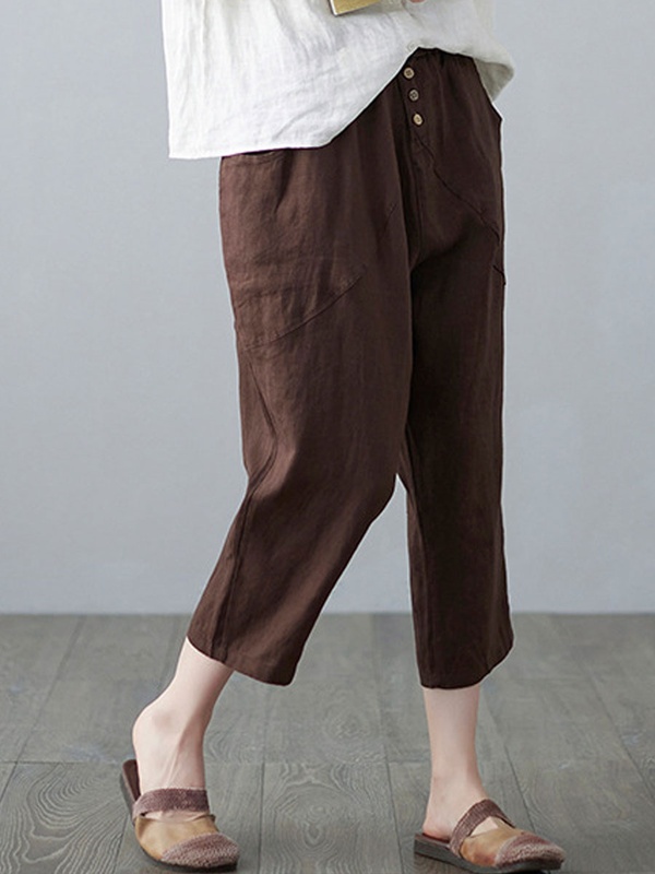 Casual Loose Solid Color Elastic Waist Pants