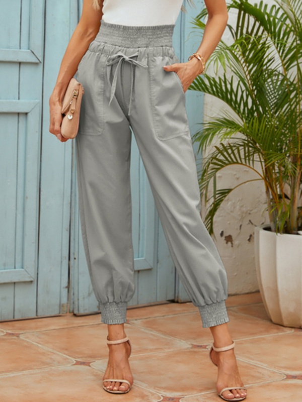 Elastic Waist Linen Blend Casual Womens Pants