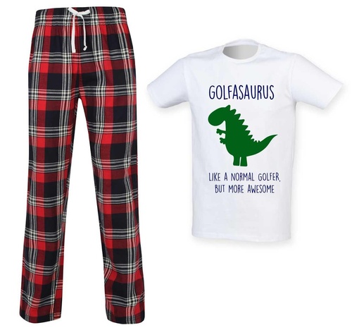 Golfersaurus Golfer Dinosaur Tartan Pyjama Set