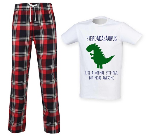 Step Dad Dinosaur Tartan Pyjama Set