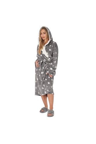 Star Print Sherpa Hooded Dressing Gown Bathrobe