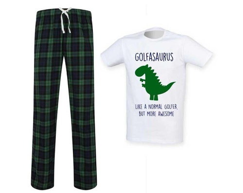 Golfersaurus Golfer Dinosaur Tartan Pyjama Set