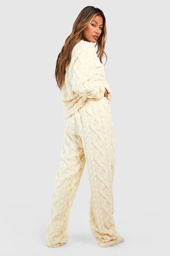 Cable Knit Fleece Lounge Wide Leg Trouser