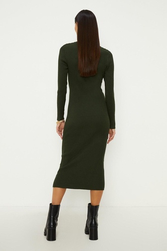 Button Detail Rib Midi Dress