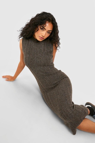 High Neck Sleeveless Mixed Rib Knit Jumper Dress