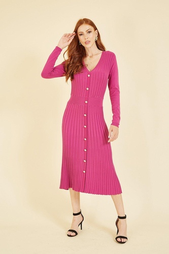 Pink Knitted Button Down Shirt Dress