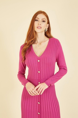 Pink Knitted Button Down Shirt Dress