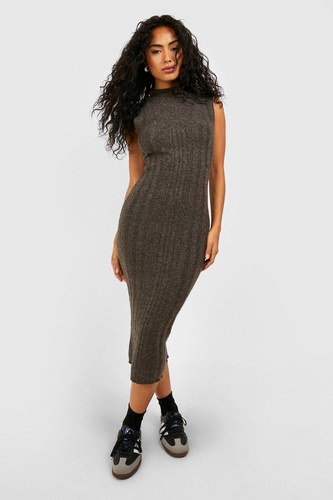 High Neck Sleeveless Mixed Rib Knit Jumper Dress