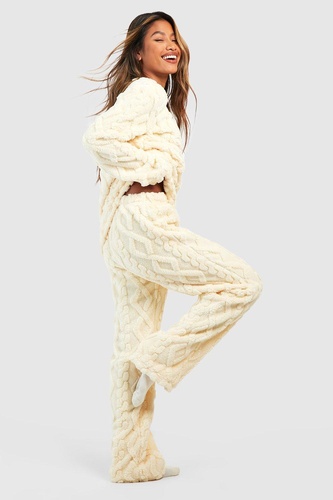 Cable Knit Fleece Lounge Wide Leg Trouser