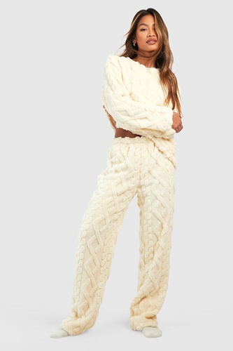 Cable Knit Fleece Lounge Wide Leg Trouser