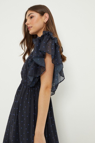 Chiffon Ruffle Sleeve Midi Dress