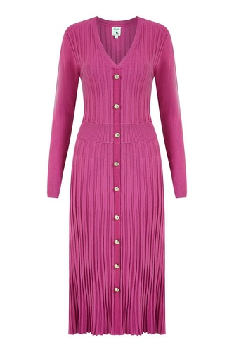 Pink Knitted Button Down Shirt Dress