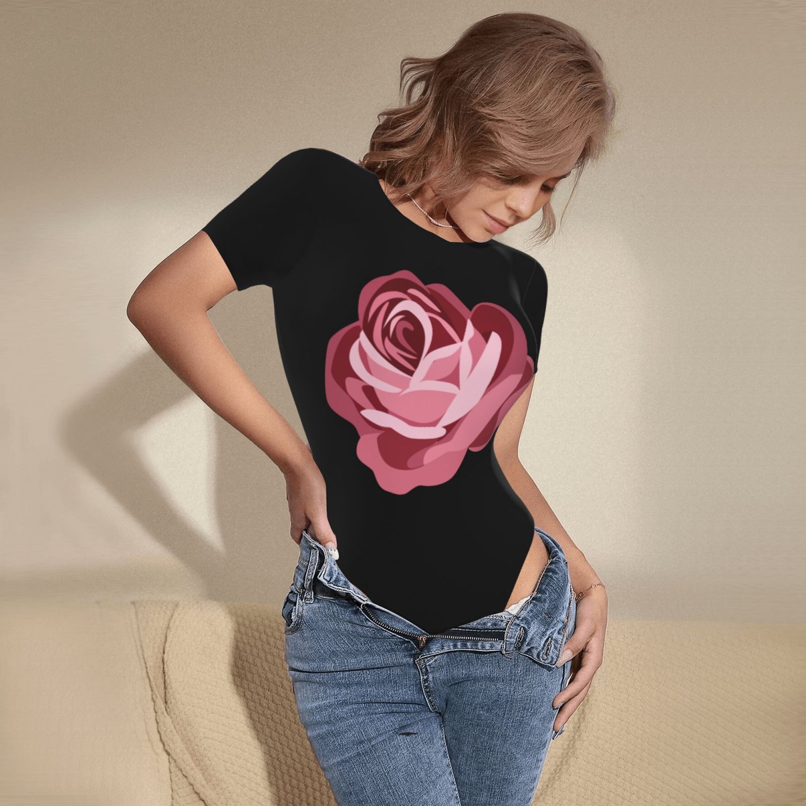 Women's Short-sleeved Rose Onesie