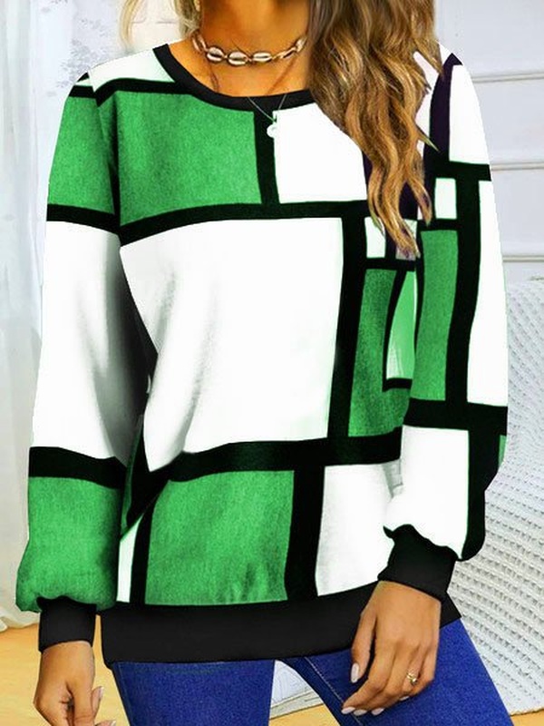 Crew Neck Loose Geometric Casual Sweatshirt