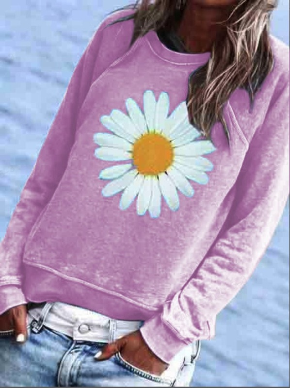 Women Casual Floral Crew Neck Hoodies amp Sweatshirt