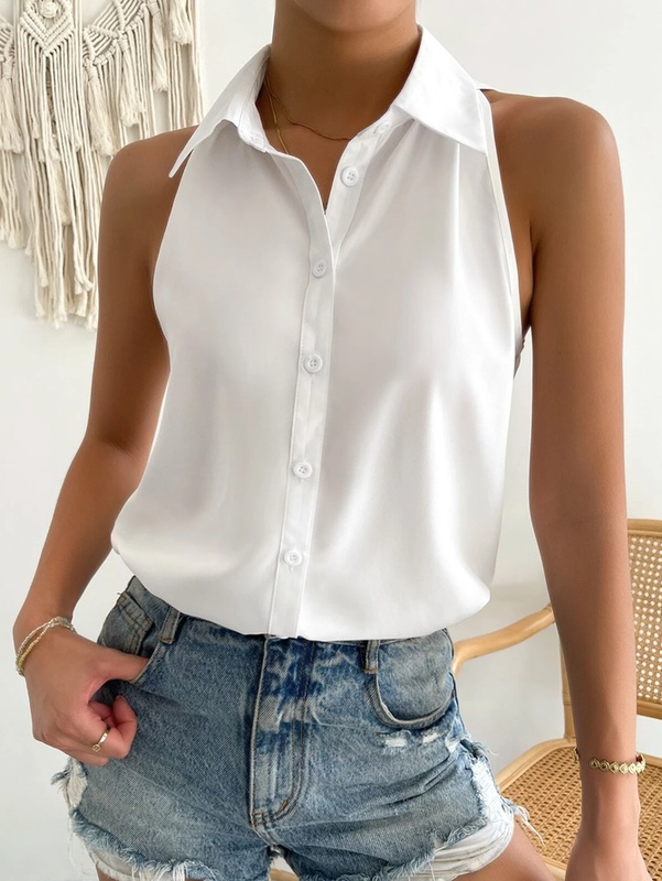 Loose Plain Casual Sleeveless Blouse