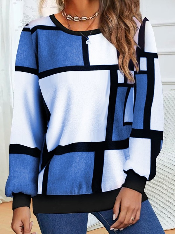 Crew Neck Loose Geometric Casual Sweatshirt