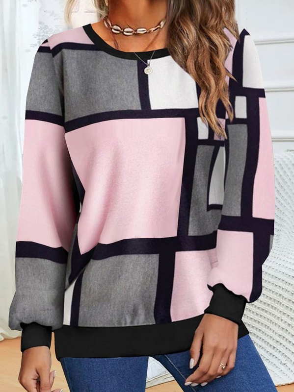 Crew Neck Loose Geometric Casual Sweatshirt